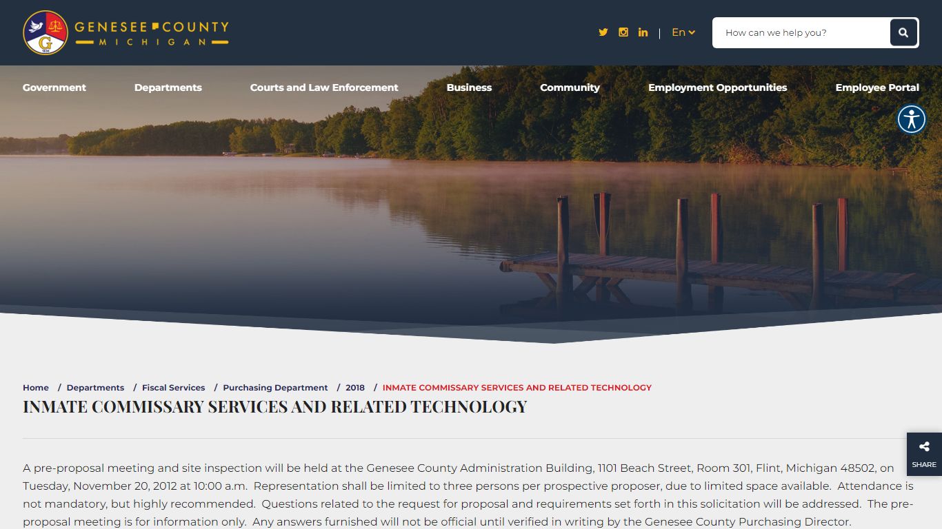 INMATE COMMISSARY SERVICES AND RELATED TECHNOLOGY - Genesee County Mi